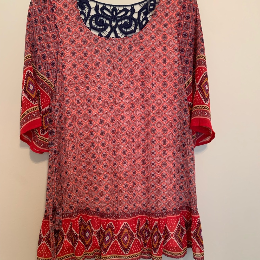 Print Red Long Sleeve Dress